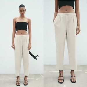 Zara Beige Flowy Drawstring Pants